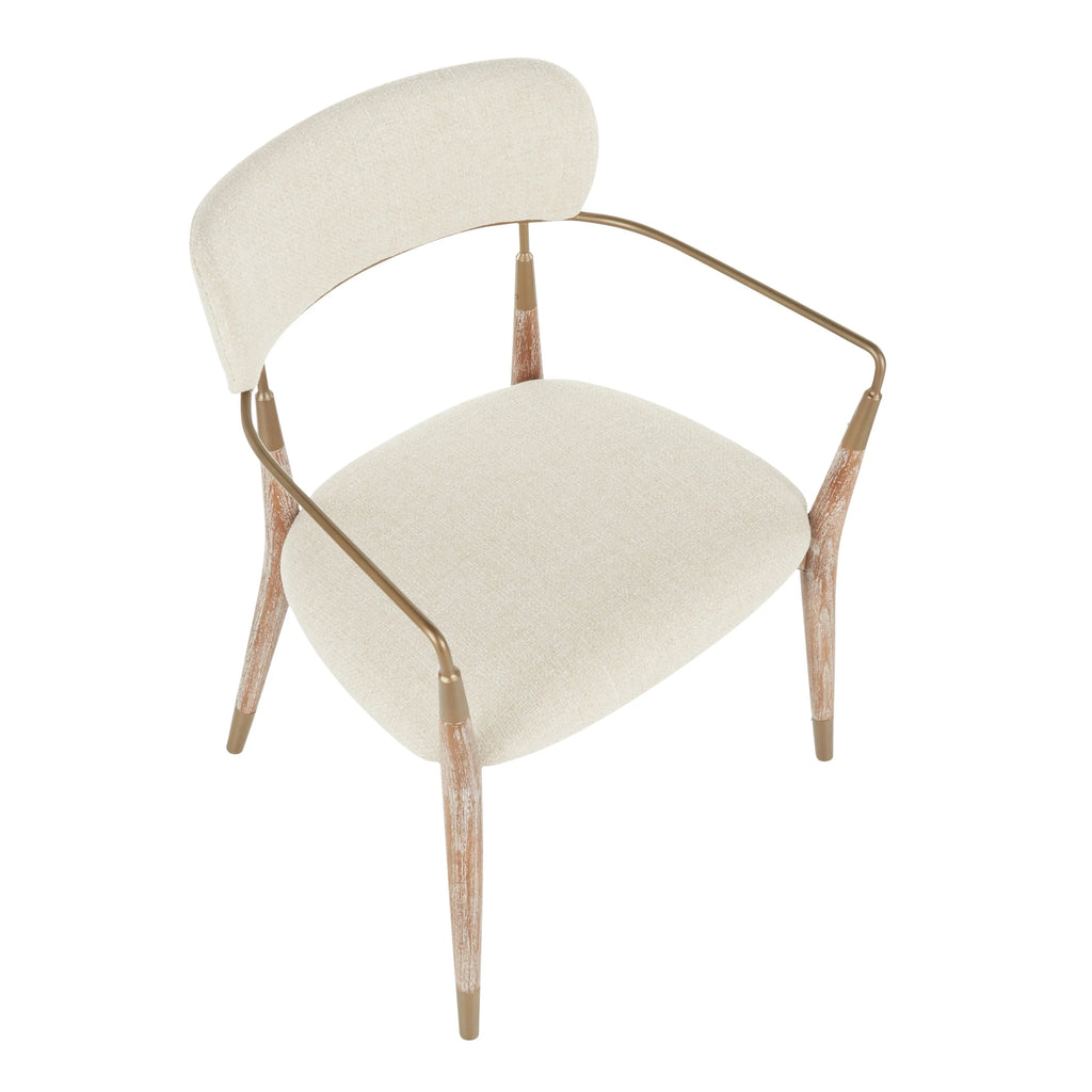 Contemporary Chair Set of 2 Cream Fabric White Washed Wood Copper Washed W13285