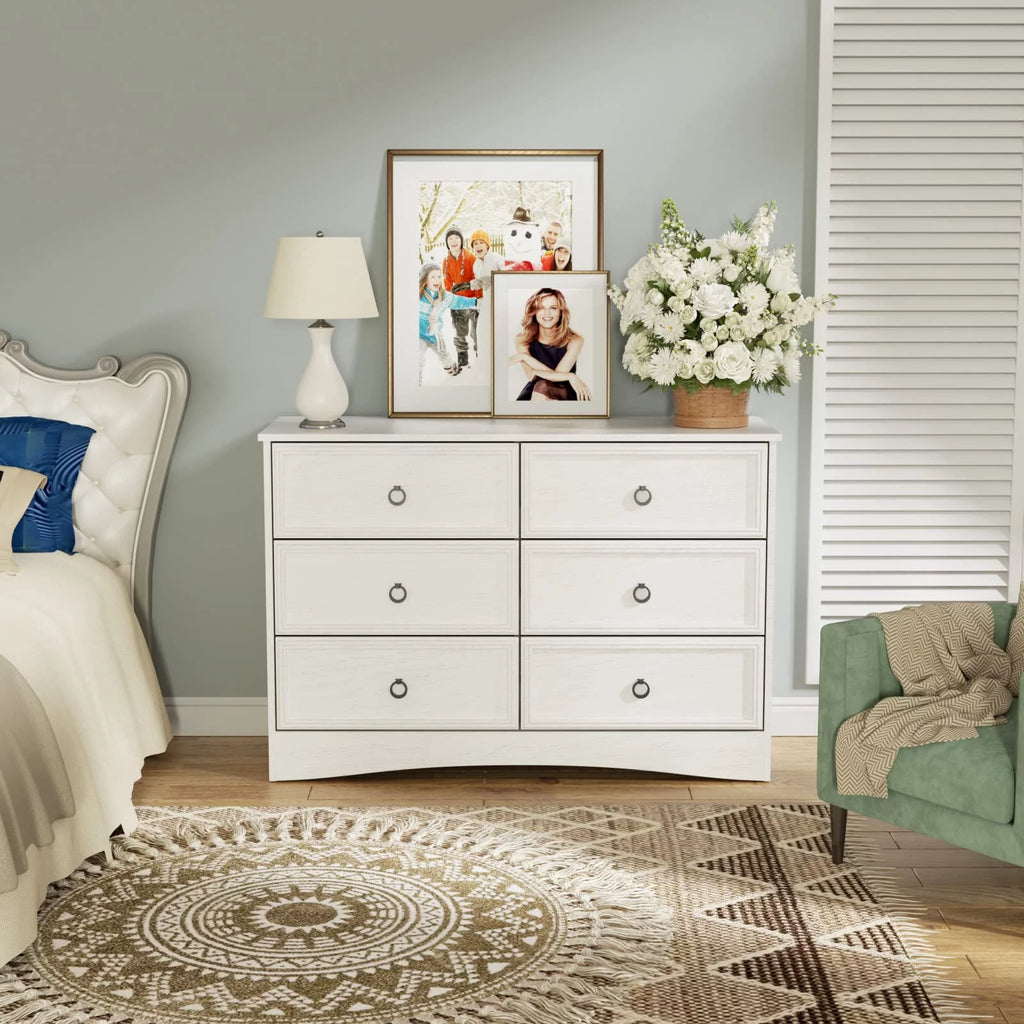 White 6 Drawer Wood Dresser G765438