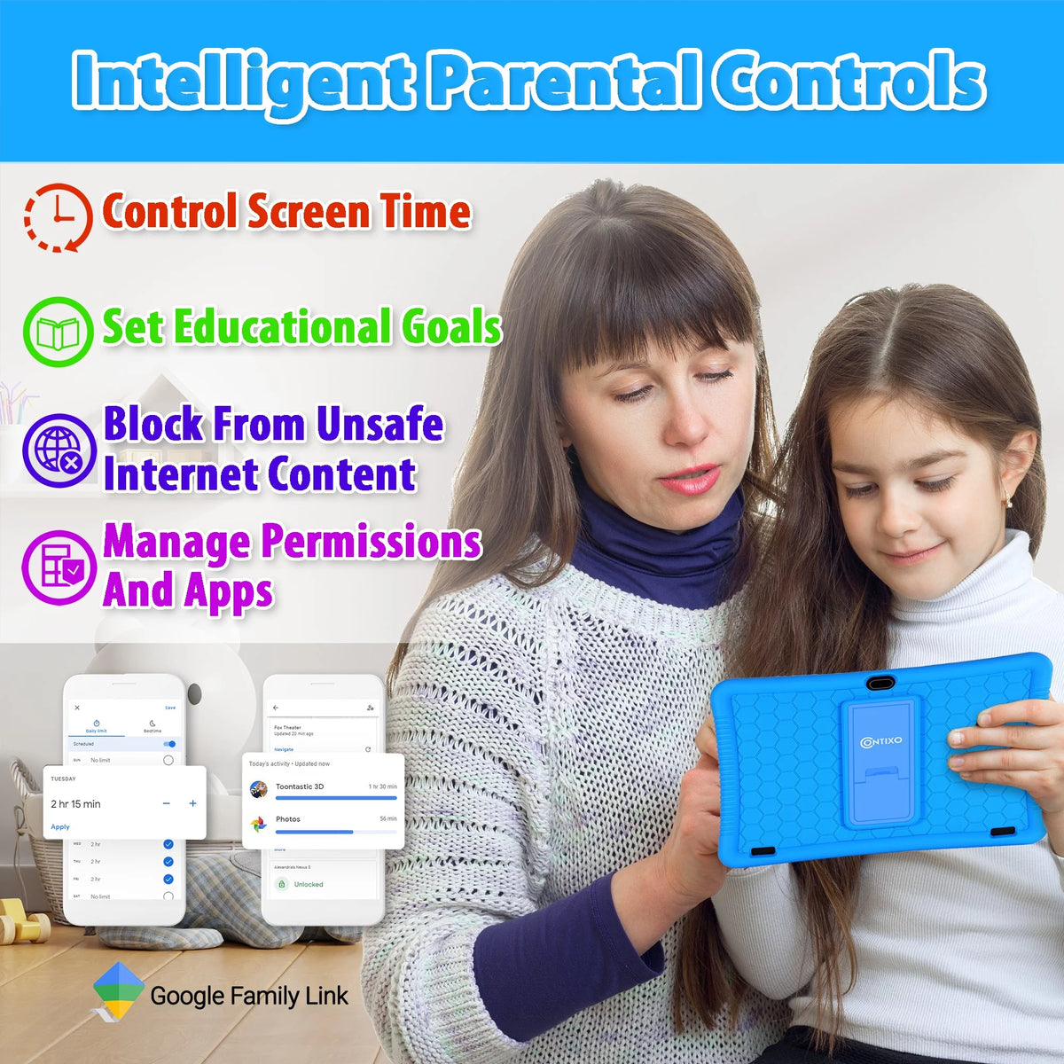 10" Android Kids Tablet and Smart Watch Bundle 64GB, Blue M3279