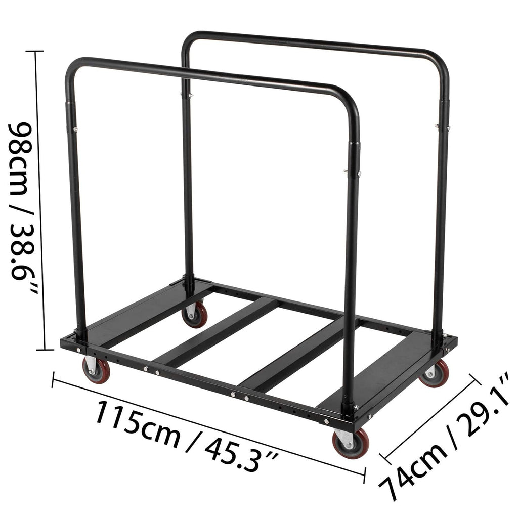 Black Folding Cart Steel Frame Rolling Casters 10 Table Capacity W845843