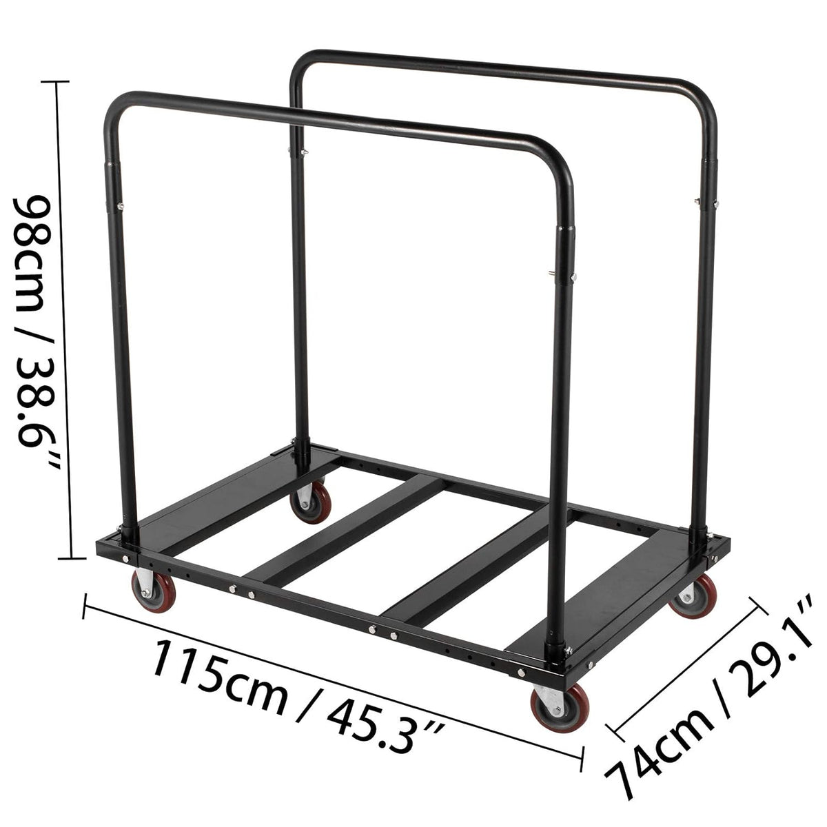 Black Folding Cart Steel Frame Rolling Casters 10 Table Capacity W845843