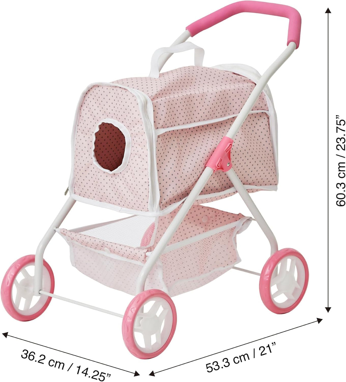 Pink/Gray Doll Stroller with Detachable Pet Carrier C6712
