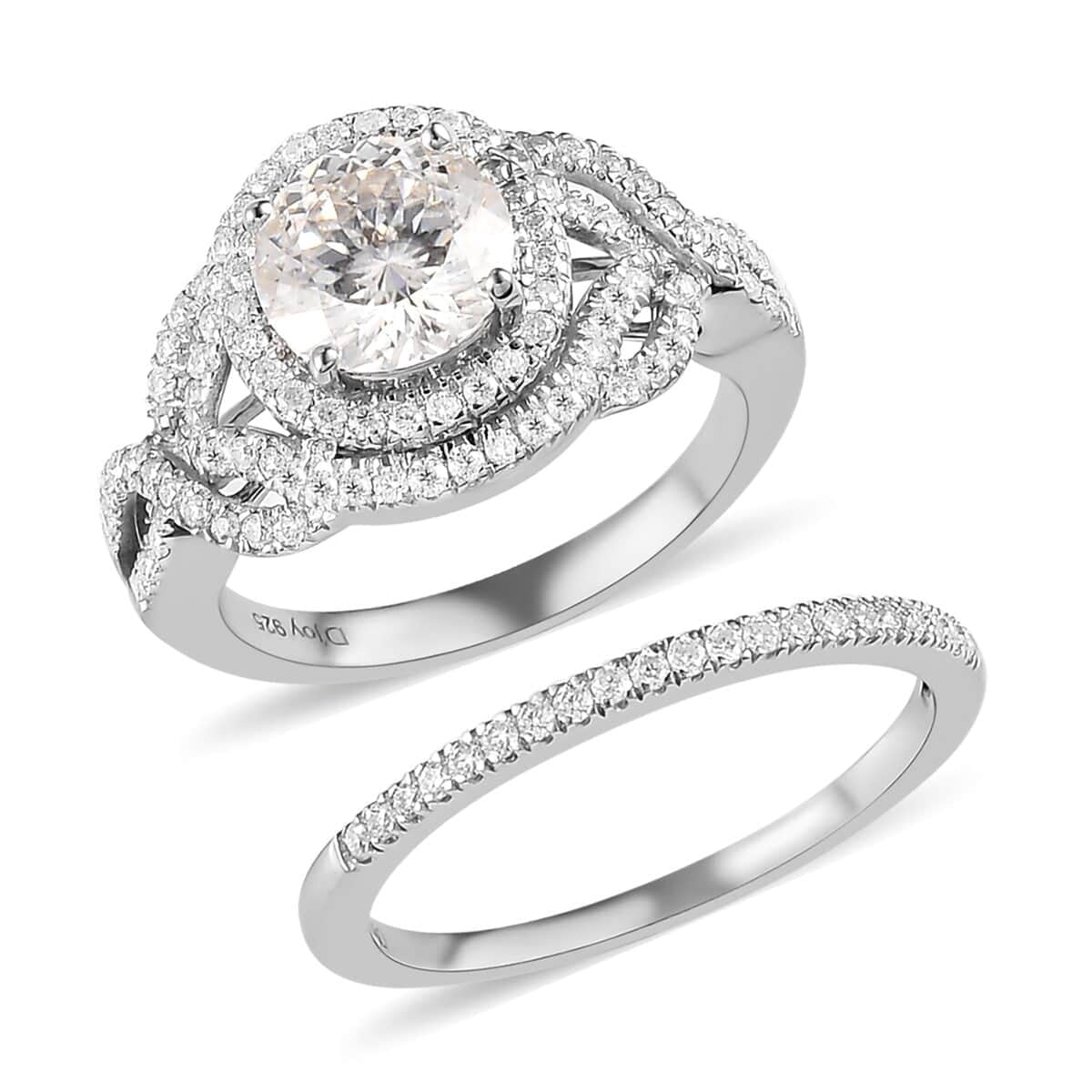 Moissanite Round 925 Sterling Silver Platinum Plated Stackable Ring Size 7 Ct 2.46 P1864