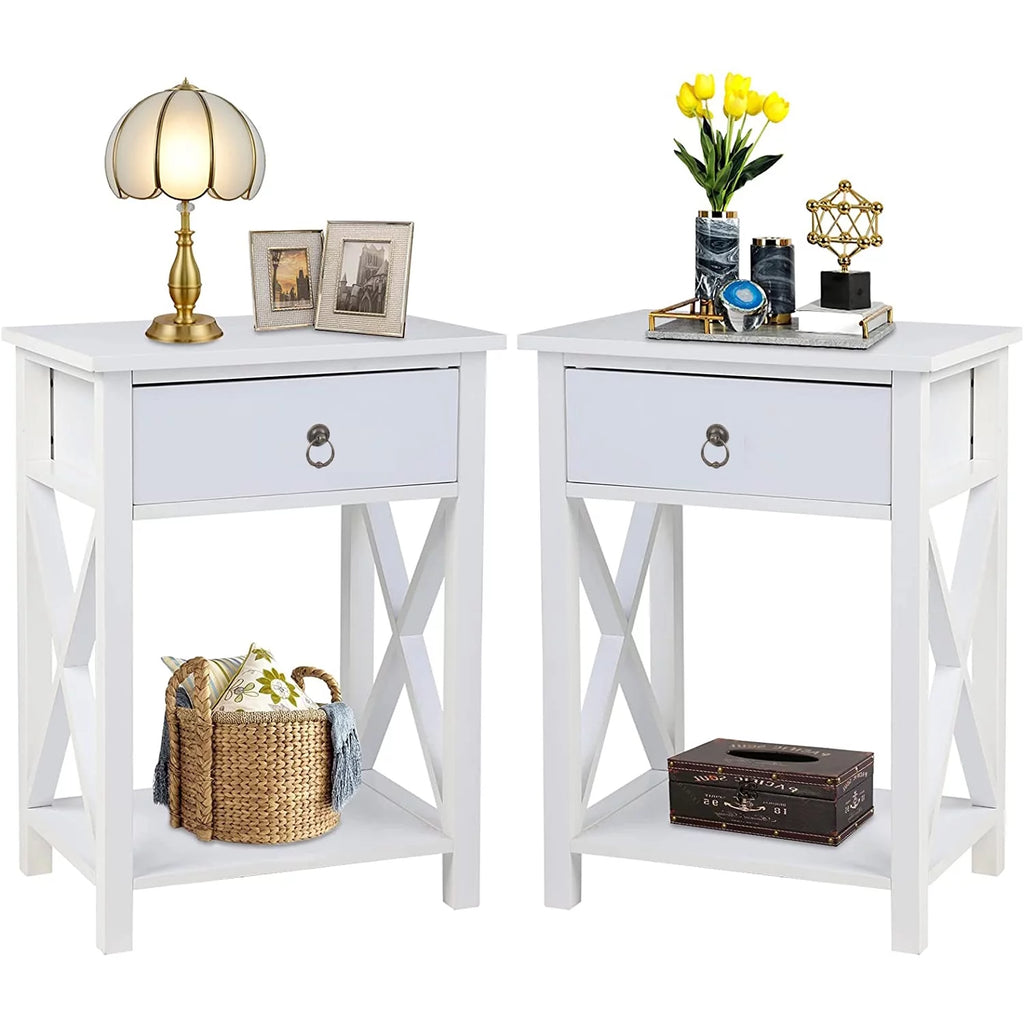 Set of 2 White Nightstands with Drawer Storage U21615