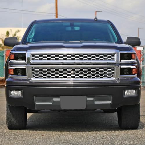 2014-2015 Chevy Silverado 1500 Black Chrome Trim Headlights Assembly Pair Y4502