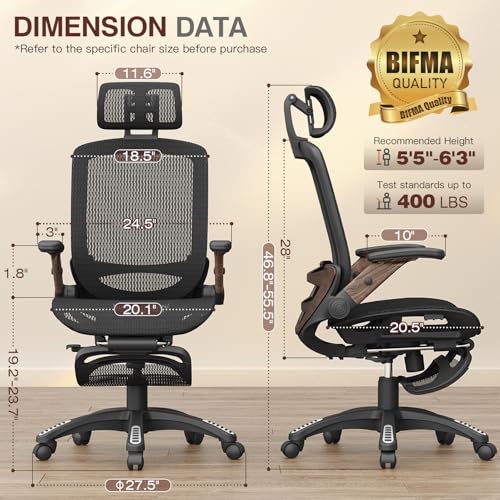 Ergonomic Office Chair with Footrest, High Back Mesh Computer Chair with Flip-Up Arm Z210