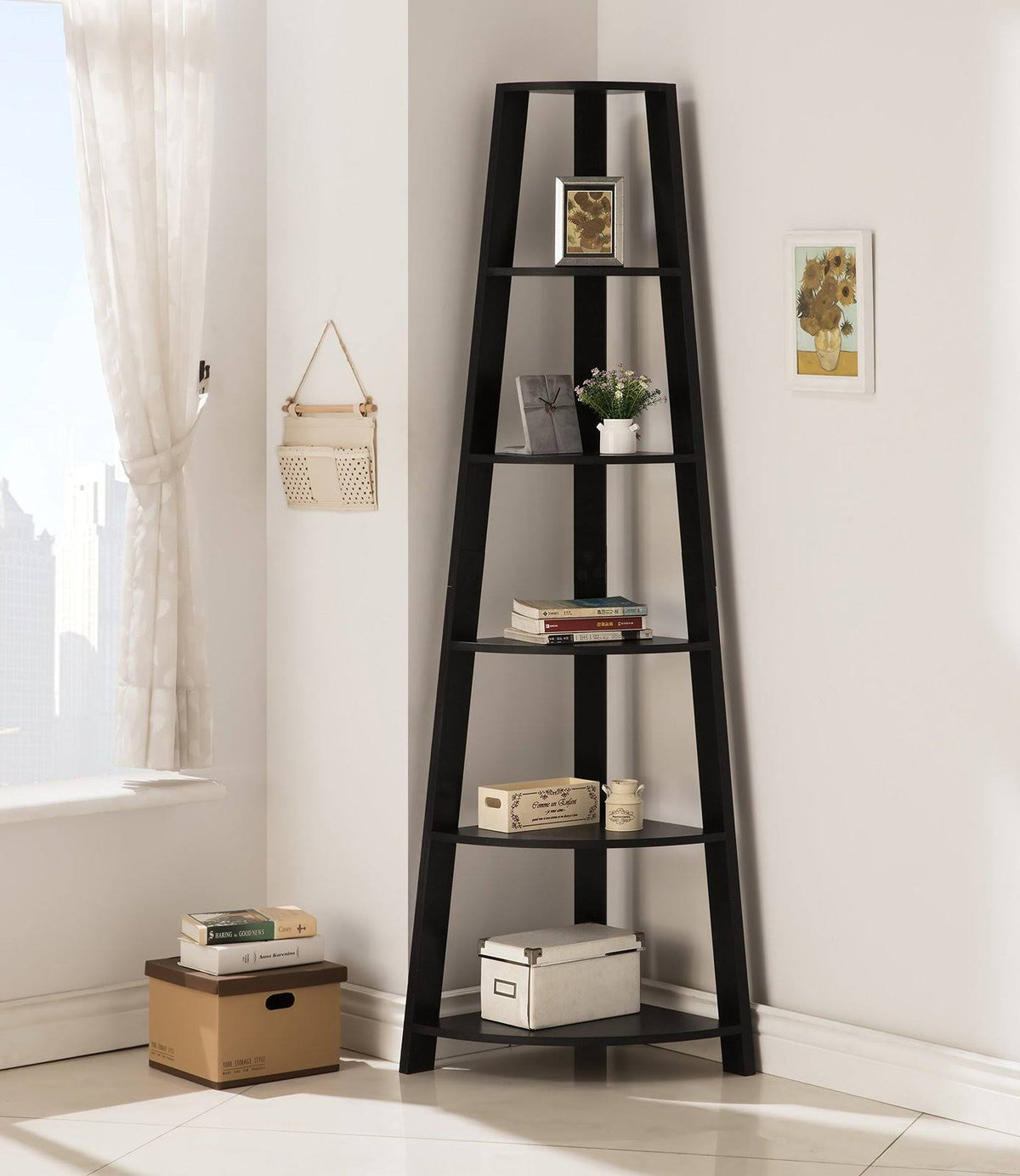 Black 5-Tier Wood Bookshelf N164