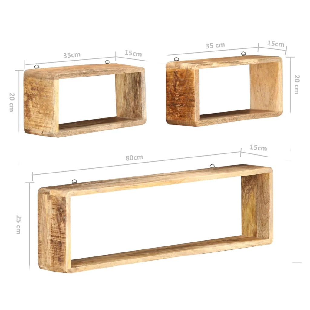 3 Piece Solid Mango Wood Wall Cube Shelf Set L683698