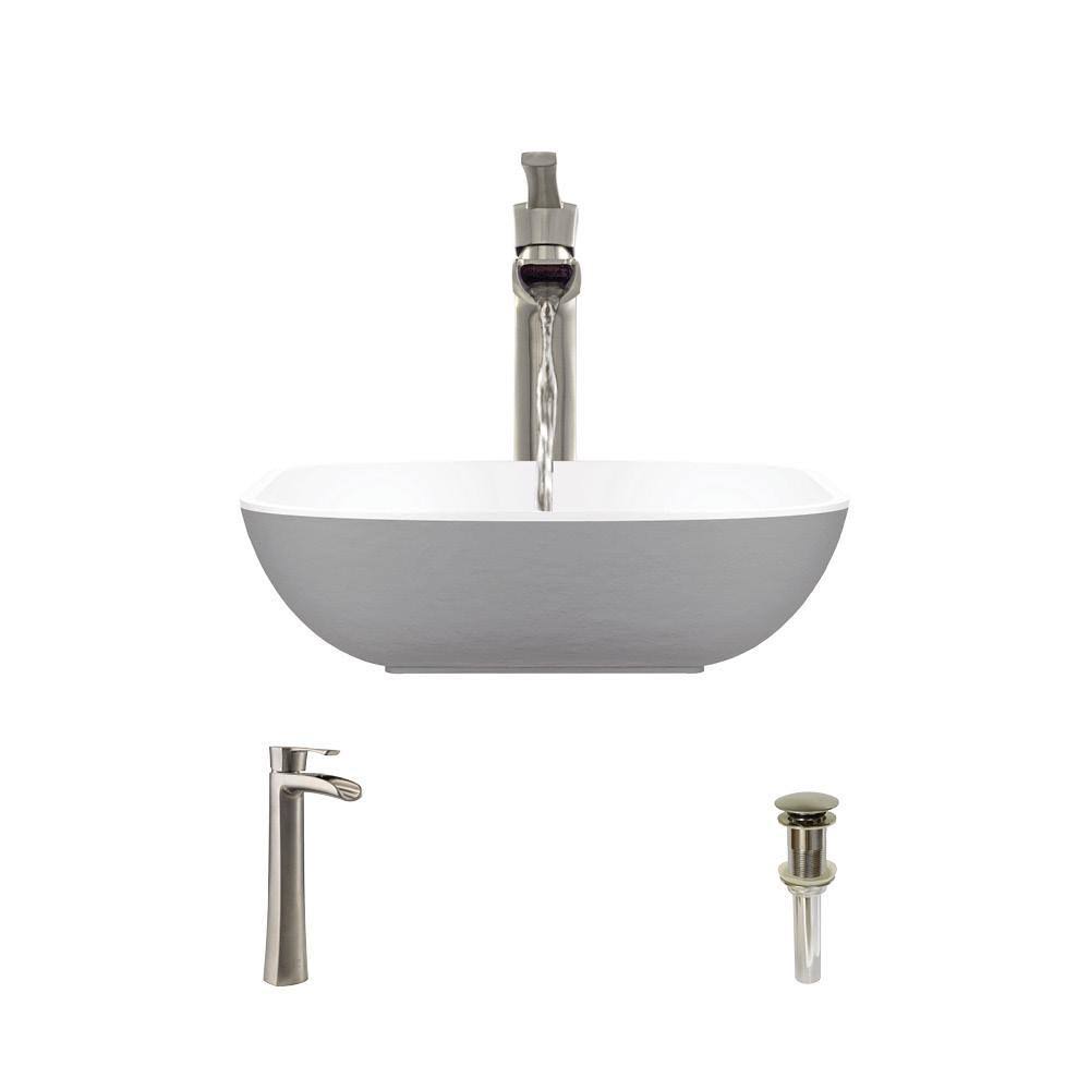 Square Vessel Sink with Brushed Nickel Pop-Up Drain P1117