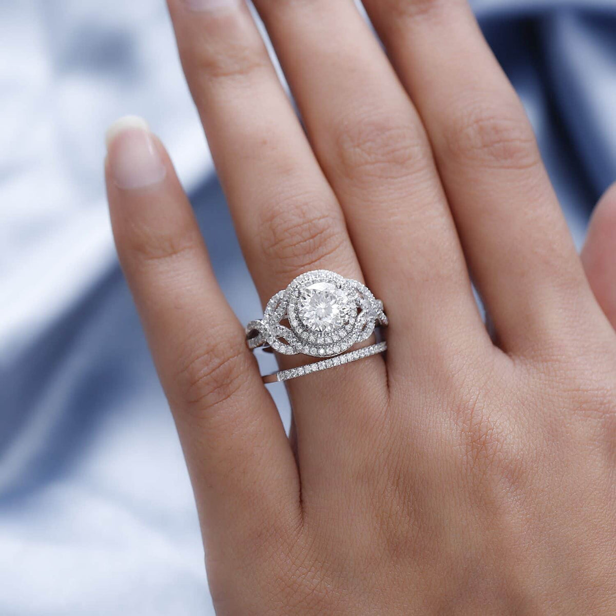 Moissanite Round 925 Sterling Silver Platinum Plated Stackable Ring Size 7 Ct 2.46 P1864