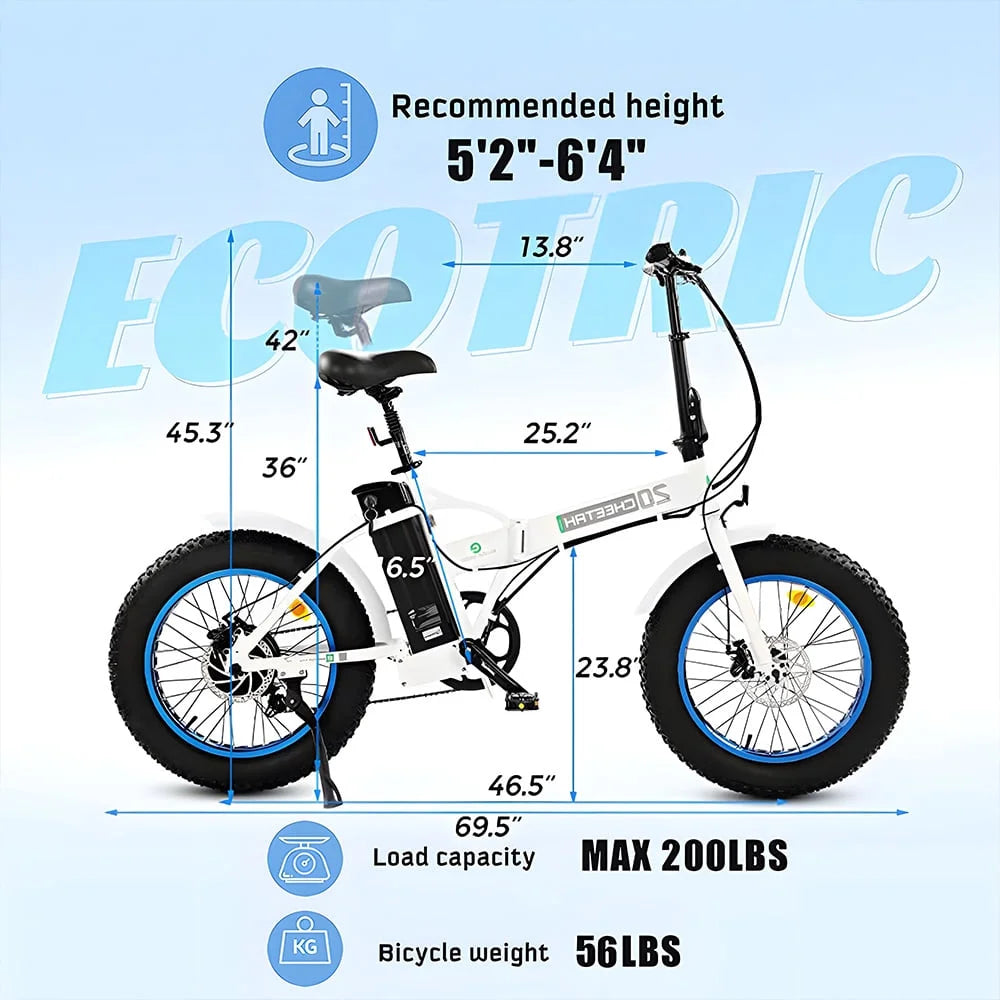 Fat Tire Electric Bike 20" Folding Bicycle 500W 36V Pedal Assist Electric Bicycle T5141