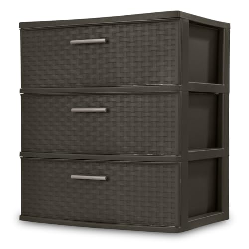 Espresso 3 Drawer Plastic Weave Storage Tower B851343