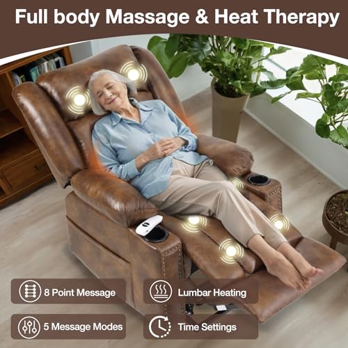 Light Brown Power Lift Recliner Chair with Heat and Massage X318109