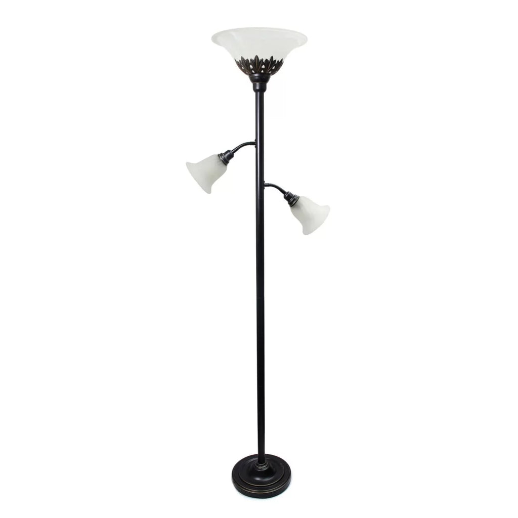 3 Light Floor Lamp with White Scalloped Glass Shades, Restoration Bronze C6520