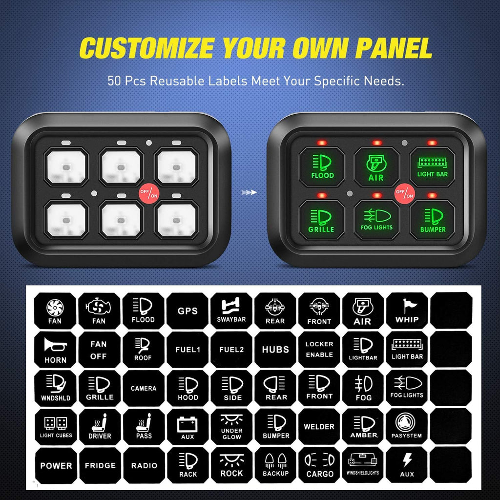 6 Gang Switch Panel Circuit Control Relay System with Fuse Wiring Harness Automatic Dimmable ON-Off LED Switch Pod U79806
