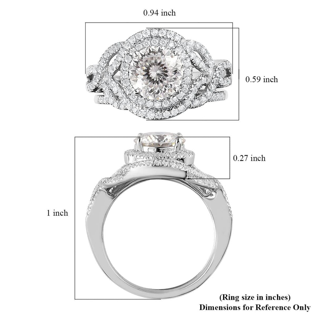 Moissanite Round 925 Sterling Silver Platinum Plated Stackable Ring Size 7 Ct 2.46 P1864