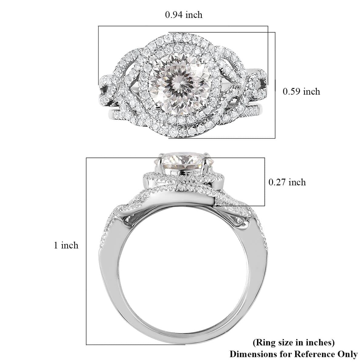 Moissanite Round 925 Sterling Silver Platinum Plated Stackable Ring Size 7 Ct 2.46 P1864