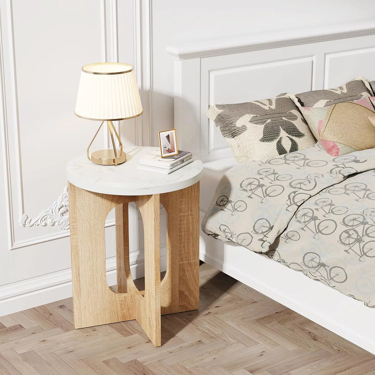 Round Side Table with Crossed Wood Base U837998