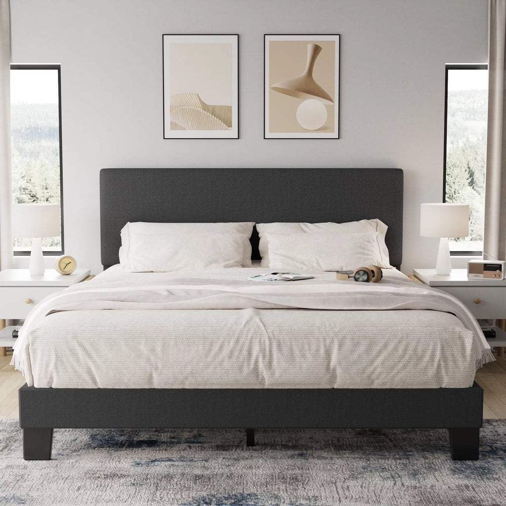 Queen Size Dark Gray Upholstered Bed Frame L2374