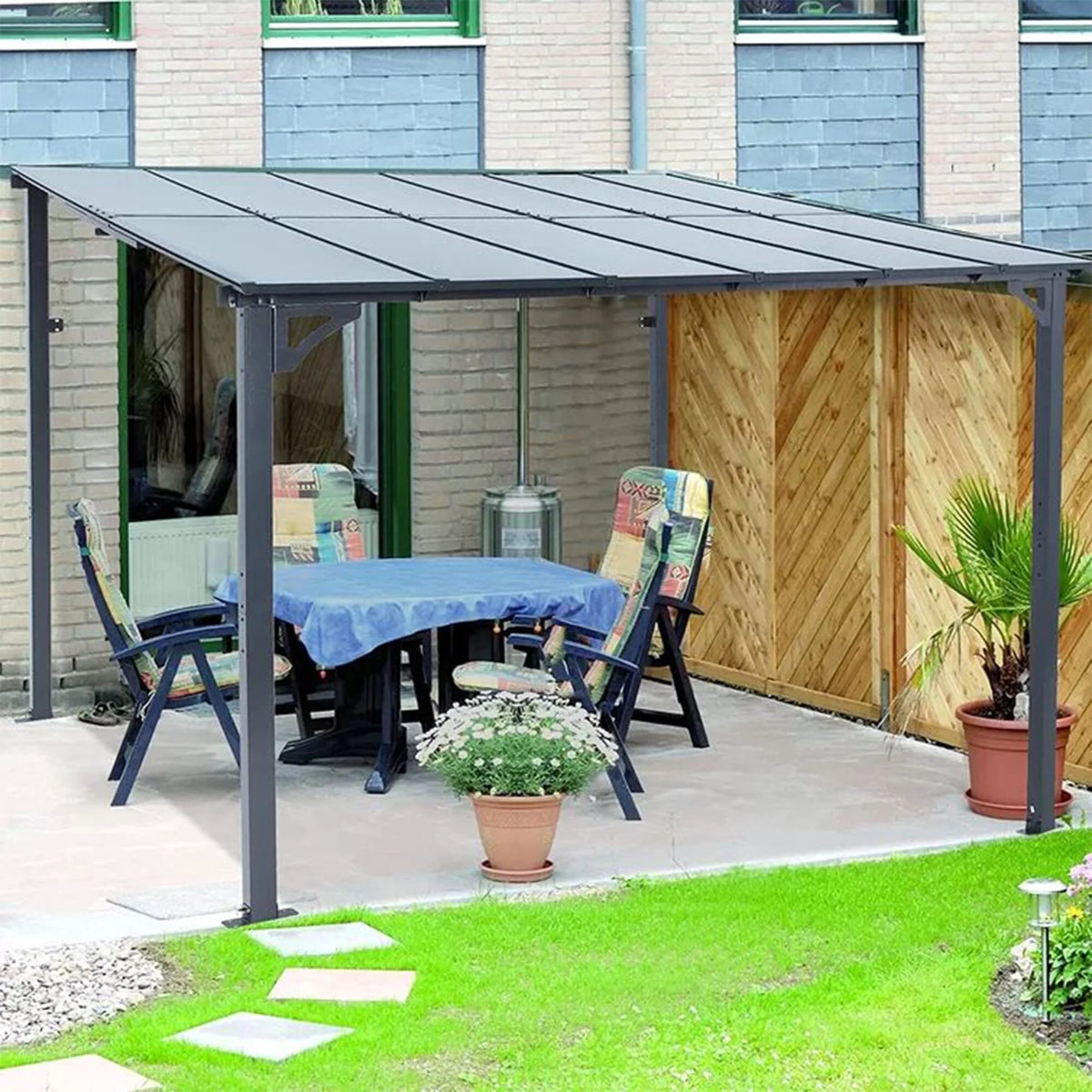 Aluminum Pergola with Canopy 10 Ft. W x 10 Ft. D R8310