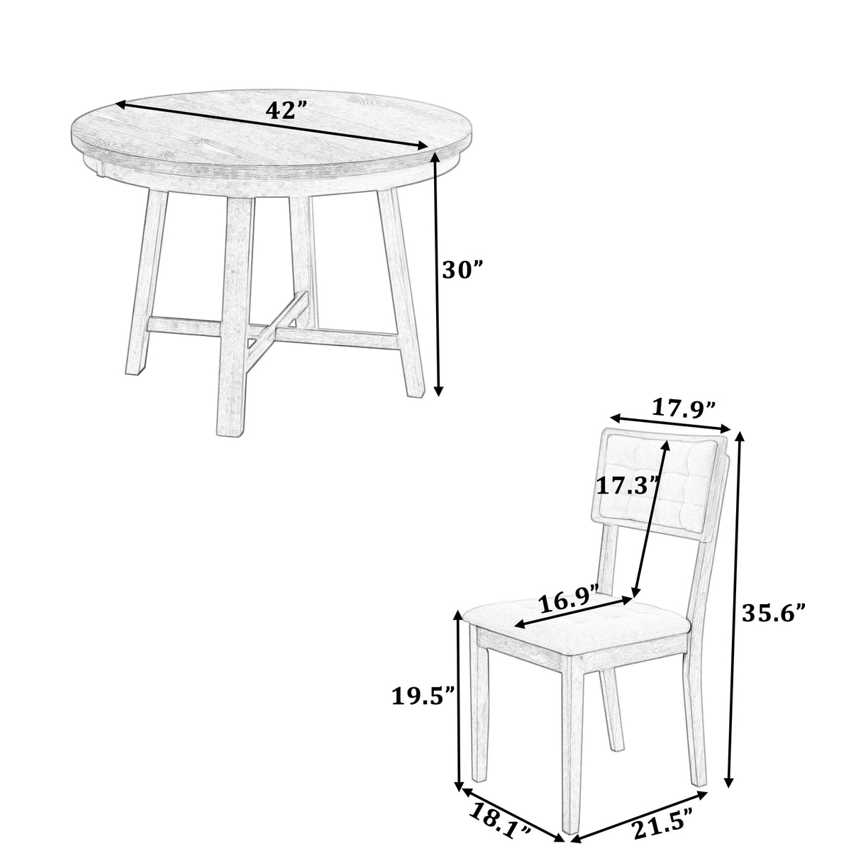 Rustic Wood 5 Piece Dining Table Set C881069