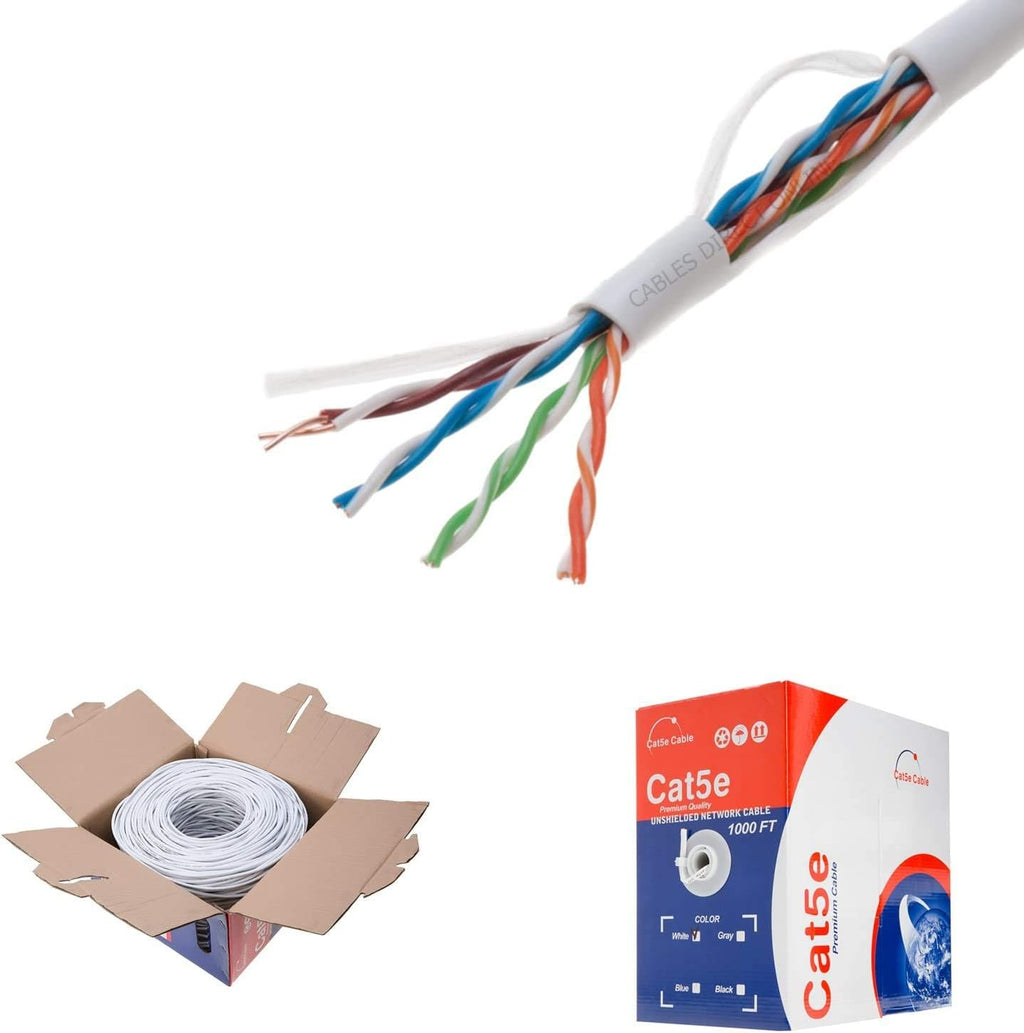Plenum CAT5e 1000FT CMP Cable Black Solid 24 AWG Bulk Box Cat5 Networking Wire S642104