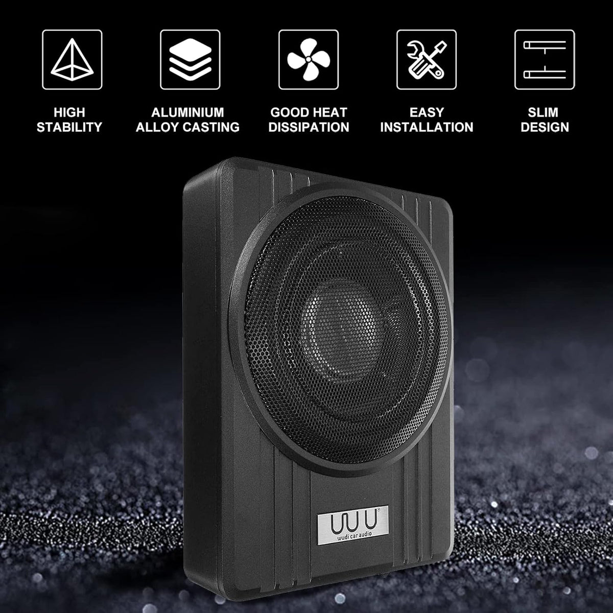Under Seat Car Active Sub Woofer Black Slim Aluminium Alloy Speaker 12V 600W Y65480