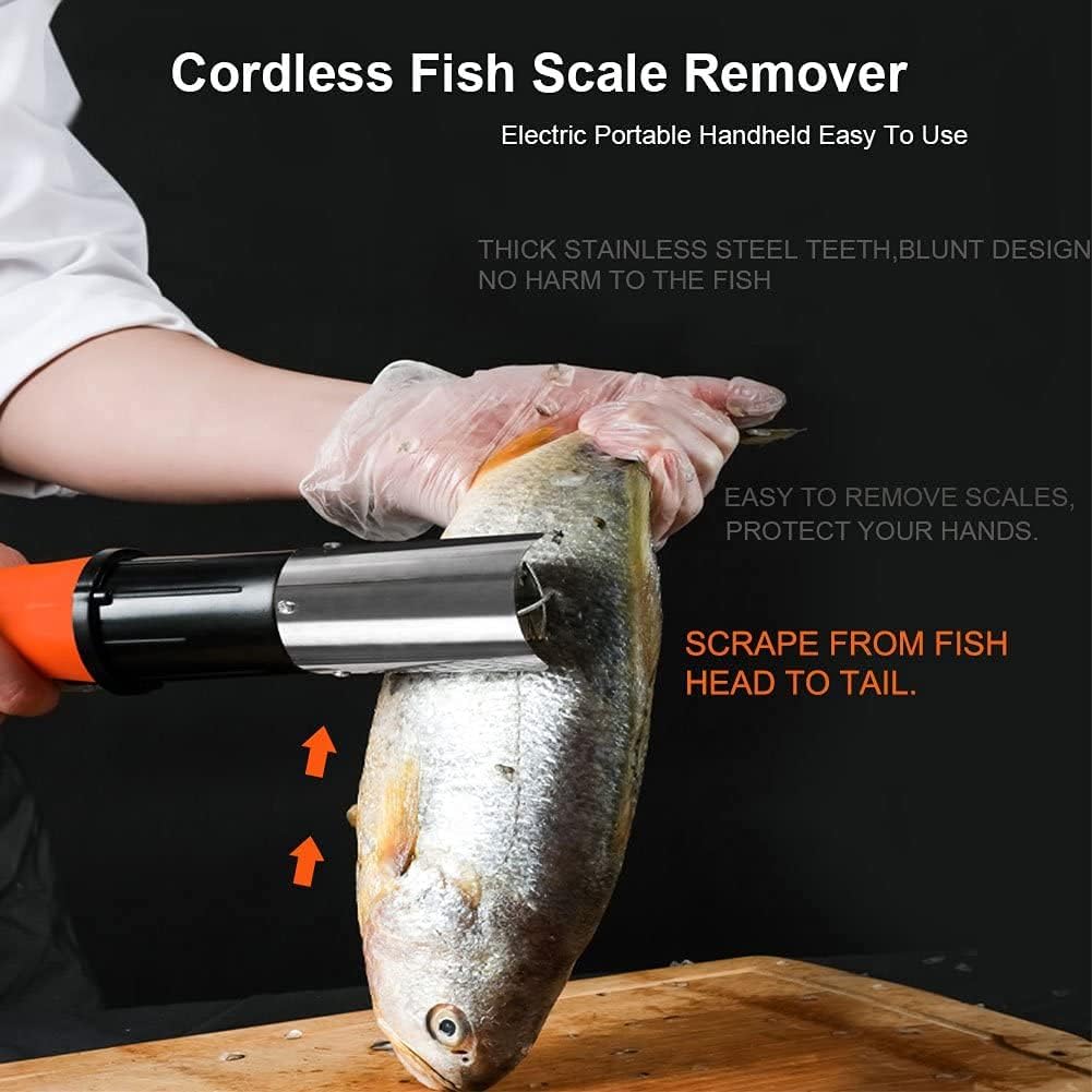 Electric Fish Scaler with Stainless Steel Roller Blade, Cordless Fish Scale Remover Cleaner Skinner Kit, 12V Rechargeable Battery T718557