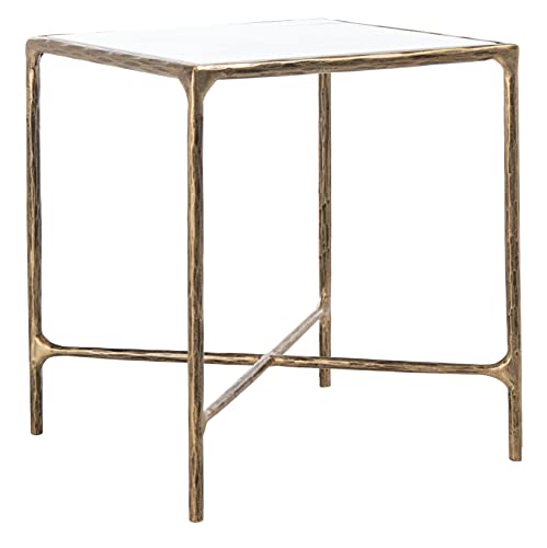 Brass Metal Tempered Glass Top Square End Table U26973