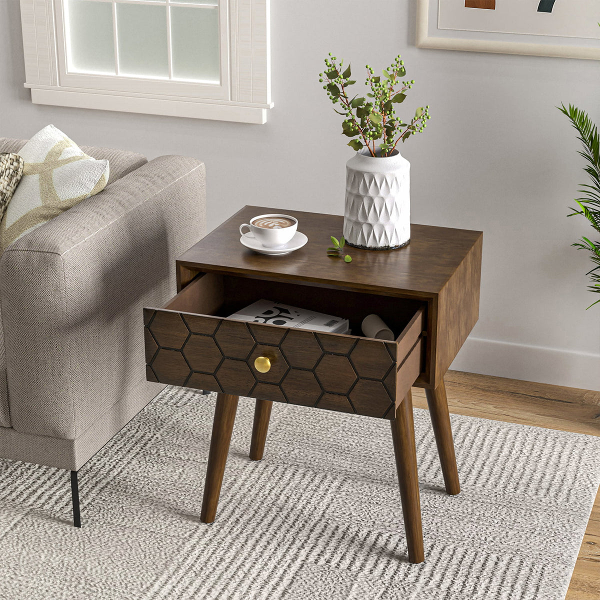 Brown MDF Nightstand with Drawer V237864