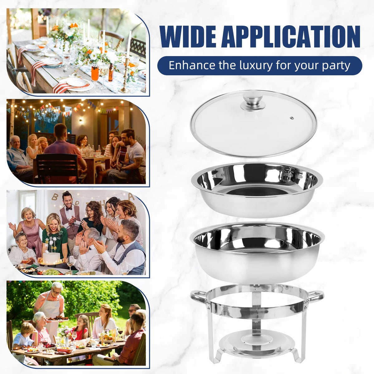 5Qt 4 Packs Stainless Steel Chafing Dish Set with Glass Lid H8073