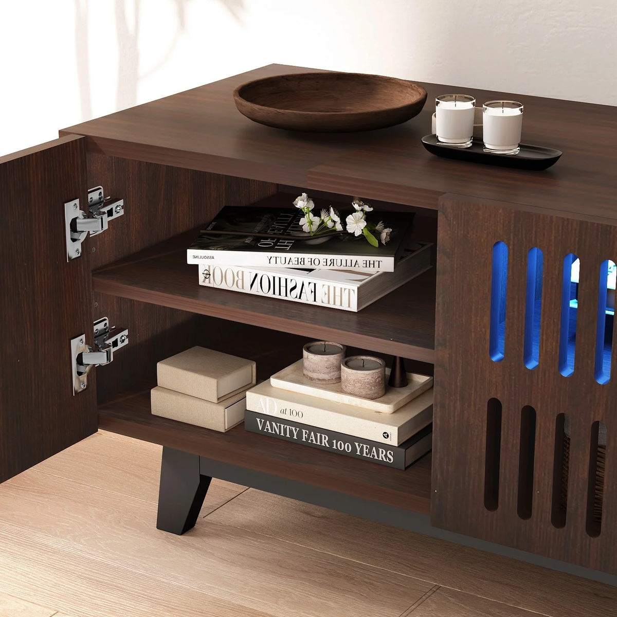 Mid Century Modern TV Stand with Storage and Cable Management Holes Q92352