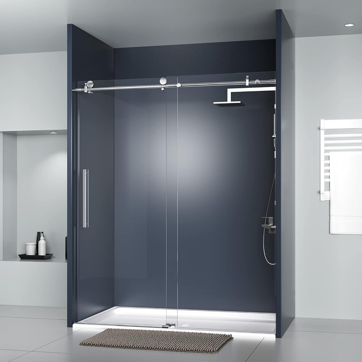 56 in. Frameless Sliding Shower Door, Clear Tempered Glass B543361