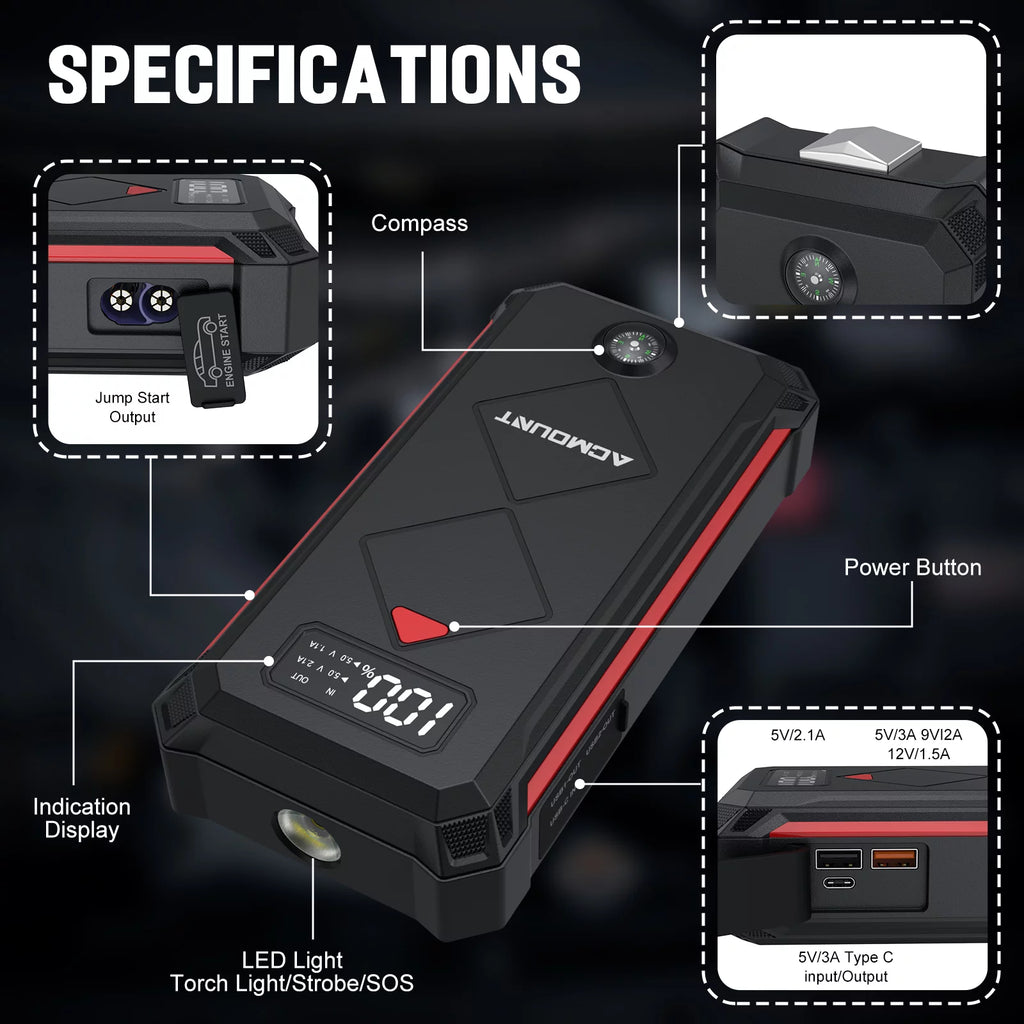 2000A 12V Portable Battery Jump Starter Box with LED Screen H7956