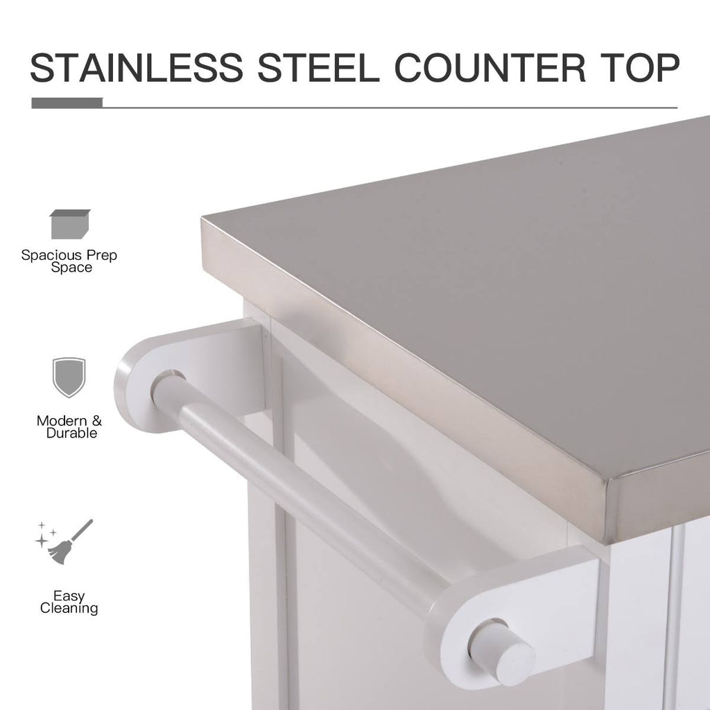 White Rolling Kitchen Island Cart with Wheels C7263