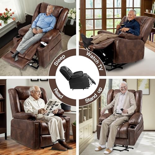 Light Brown Power Lift Recliner Chair with Heat and Massage X318109