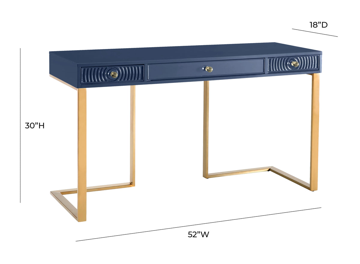Blue Lacquer Office Desk With Gold Legs J150