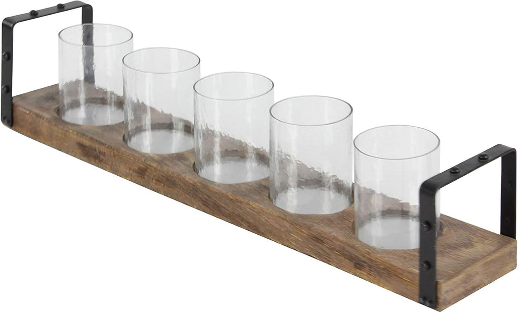 Wood Metal Glass Candle Holder 28 by 5-Inch X9174