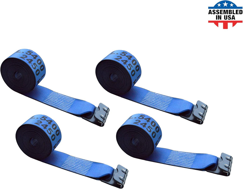 Green Tie Down Straps, Pack of 4, 4 x 60' Heavy Duty Winch Strap with Flat Hooks E20268