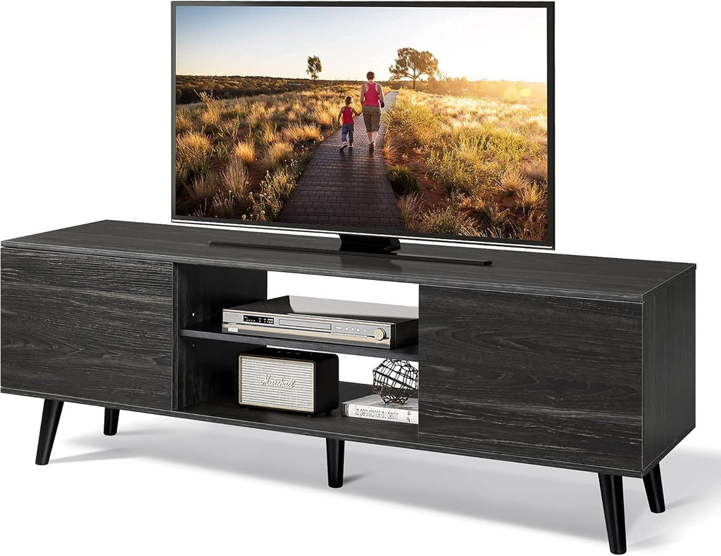 Gray Oak TV Stand with Storage Cabinet and Open Shelves R80243