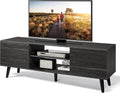 Gray Oak TV Stand with Storage Cabinet and Open Shelves R80243