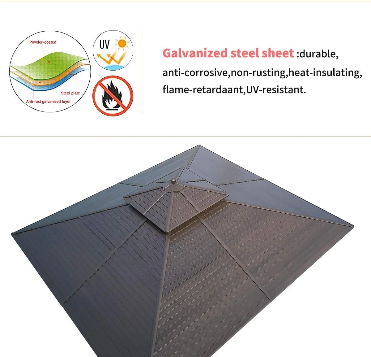 12' x 12' Hardtop Galvanized Steel Gazebo with Aluminum Frame and Netting and Curtains M7383