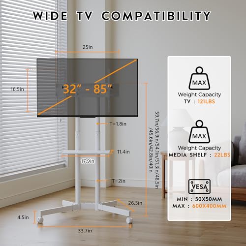 Black Mobile TV Stand for 32 to 85 inch Screens up to 121 lbs B7496