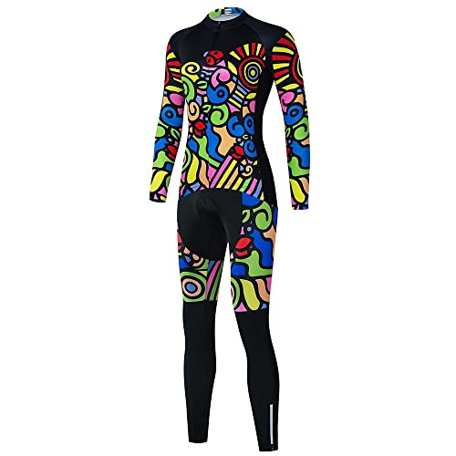 Women's Cycling Jersey Set Long Sleeve Cycling Clothing Bib Pants with 20D Gel Padded B506