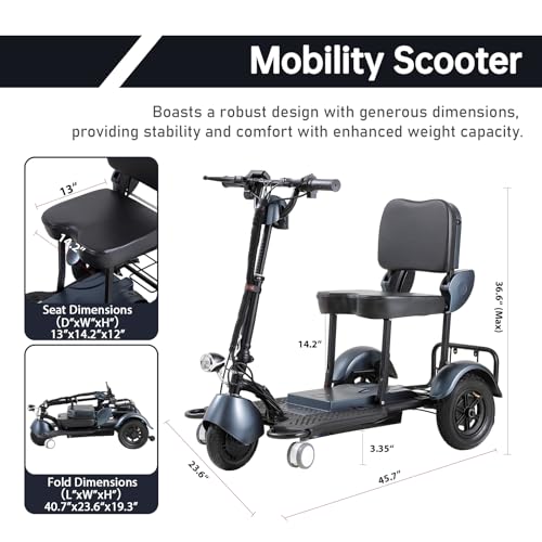 Blue 3-Wheel Folding Mobility Scooter Q18026