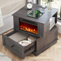 Rotating Fireplace End Table with Electric Fireplace Heater, Storage, Built-in Outlets Z1200