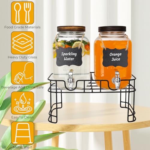 2 Pack 1 Gallon Glass Beverage Dispenser with Stand and Spigot H240