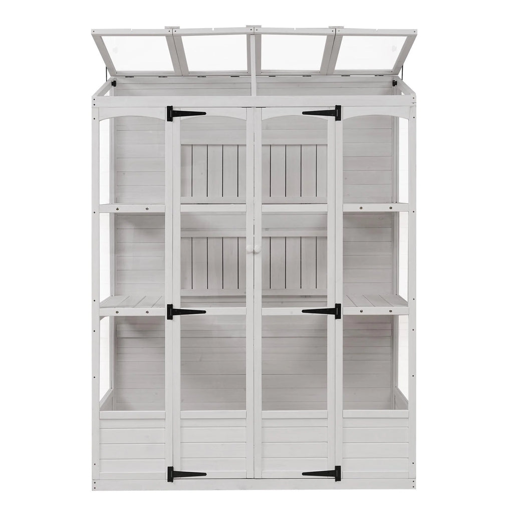 57.9"W x 29.1"D x 78.1"H Polycarbonate Greenhouse with Folding Shelves and Windows W64954