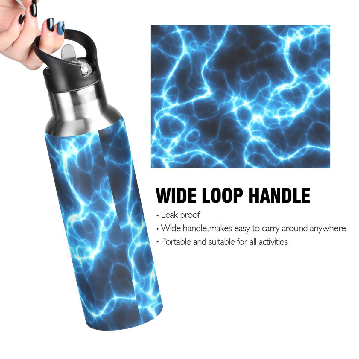 Dark Blue 20 OZ Stainless Steel Vacuum Insulated Water Bottle with Straw Lid I3705