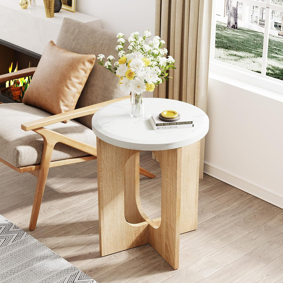 Round Side Table with Crossed Wood Base U837998